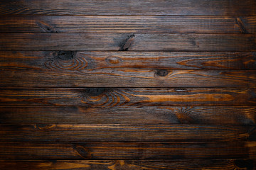 Rustic dark wooden table background top view