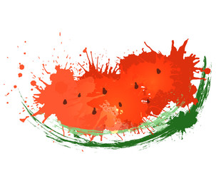 Vector illustration of slice of watercolor watermelon with splash, element for your creativity