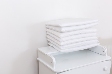 Pillows white. Blank soft pillows on the bed