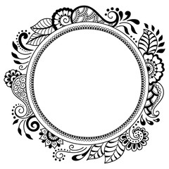 Circular pattern in the form of a mandala. Henna tatoo mandala. Mehndi style. Decorative pattern in oriental style. Coloring book page.