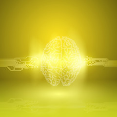 Digital brain on yellow background