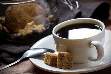 Coffee espresso black cup wooden background
