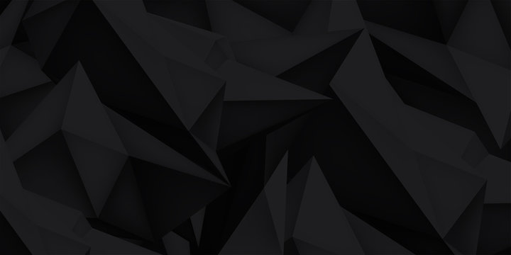 Low polygon shapes, black background, dark crystals, triangles mosaic, creative origami wallpaper, templates vector design