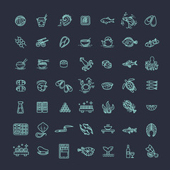 Fish and seafood - outline icon collection, vector for restaurant menu