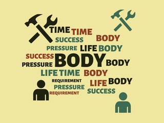 BODY - image with words associated with the topic MERITOCRACY, word, image, illustration