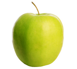 One large green appetizing and delicious ripe apple on a white isolated background