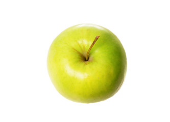 One large green appetizing and delicious ripe apple on a white isolated background