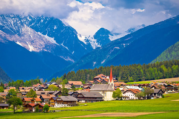 Fototapeta na wymiar Niederrasen village in Pusteral valley view