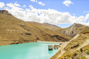 Lake with blue sky at Tibet