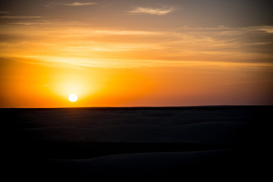Sunset or sunrise over the Sahara Desert