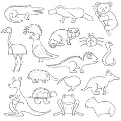 Vector cartoon hand drawn australian animals