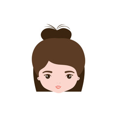 colorful caricature closeup front view face woman with semi collected hairstyle