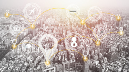 City with connection line concept , technology conceptual, internet globalization for business