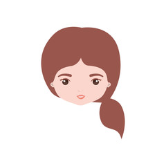 colorful caricature closeup front view face woman with side ponytail hairstyle