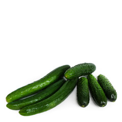 Fresh green cucumbers isolated on white background.