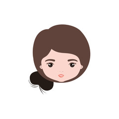 colorful caricature closeup front view face woman with side bun collected hairstyle