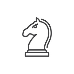 Horse, Knight piece in chess game line icon, outline vector sign, linear style pictogram isolated on white. Strategy symbol, logo illustration. Editable stroke. Pixel perfect vector graphics