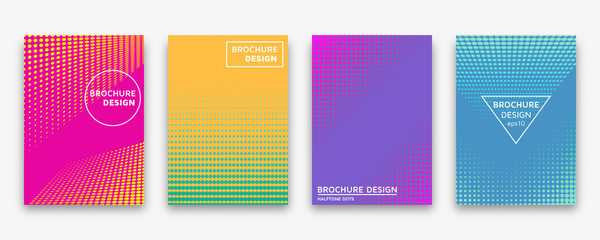 Brochure design with halftone dots and neon gradients. Vector illustration.