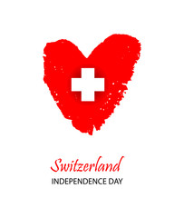 Swiss International Day. Heart in colors of Switzerland flag.