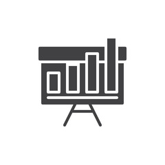 Growing bar chart on whiteboard icon vector, filled flat sign, solid pictogram isolated on white. Symbol, logo illustration. Pixel perfect vector graphics