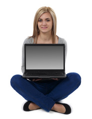 Fototapeta premium Cheerful girl with laptop