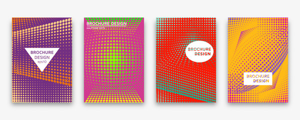 Brochure design with halftone dots and neon gradients. Vector illustration.