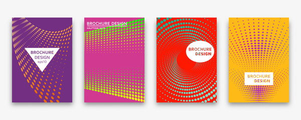 Brochure design with halftone dots and neon gradients. Vector illustration.