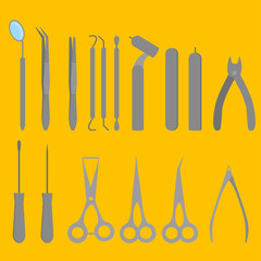 Isolated logo dental tools. Dentist Care and Medical treatment. Stomatology set
