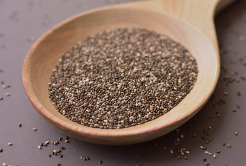 Healthy chia seeds in a spoon. Superffods.