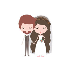 Obraz na płótnie Canvas colorful caricature newly married couple groom with formal wear and bride with wavy long hairstyle