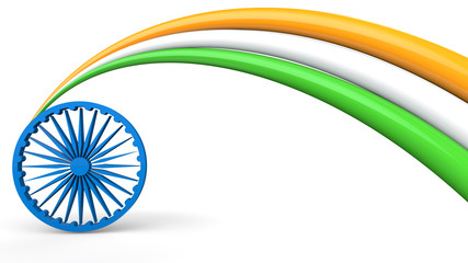 3d rendering of Indian flag wheel symbol and colored tubes