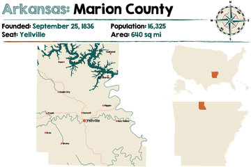 Obraz premium Large and detailed map of Arkansas - Marion county