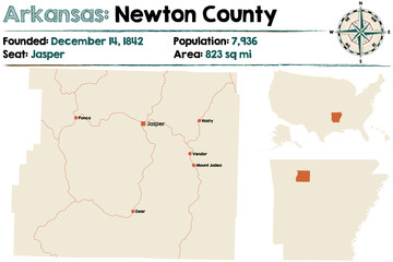 Large and detailed map of Arkansas - Newton county