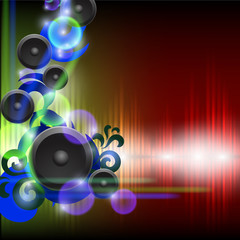 Abstract equalizer background with speakers. Green-red wave.