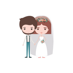 colorful caricature newly married couple groom with formal wear and bride with straight short hairstyle