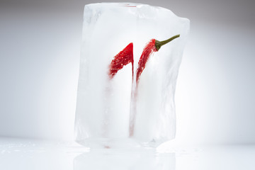 chili pepper in melting ice
