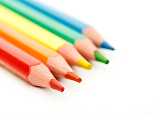 Color pencils isolated on white background. Many different colored pencils. Colored drawing pencils in a variety of colors