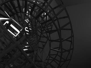 Physical wire-frame structure in dark. 3d