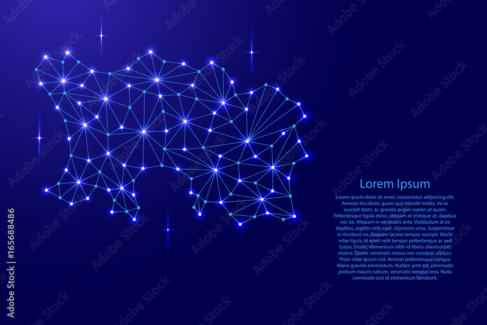 Aufkleber jersey map of polygonal mosaic lines network, rays and space stars of vector illustration.