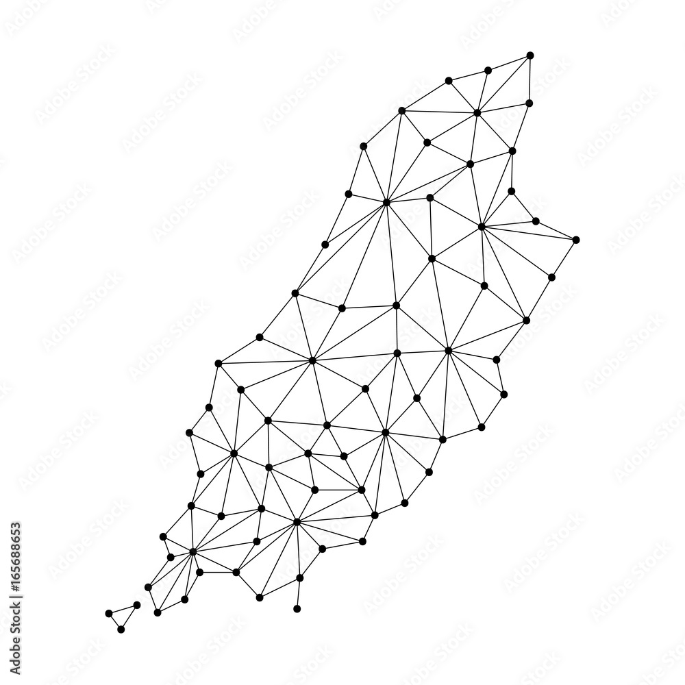 Poster isle of man map of polygonal mosaic lines network, rays and dots vector illustration.