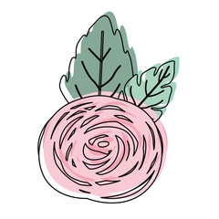 watercolor silhouette of hand drawing pink bud rose flower with leaves