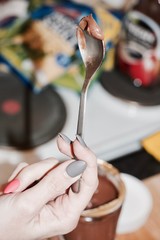 Silver spoon with chocolate