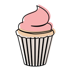 watercolor silhouette of hand drawing cupcake with pink buttercream decorative