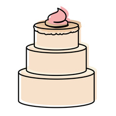 watercolor silhouette of hand drawing three-story cake with pink buttercream decorative
