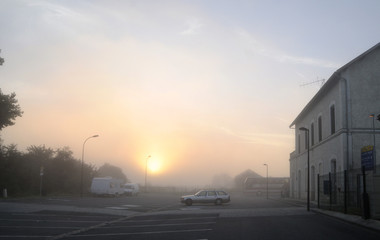 morning , fog, car, Parking