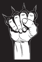 Human hand with brass knuckles. Criminal illustartion