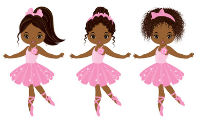 Vector Cute Little African American Ballerinas with Various Hairstyles