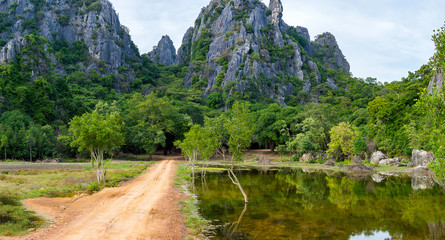 The dirt road to Khao Dang Viewpoint, Sam Roi Yod National park, Phra Chaup Khi Ri Khun Province in Middle of Thailand.