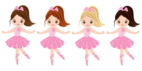 Vector Cute Little Ballerinas with Various Hair Colors