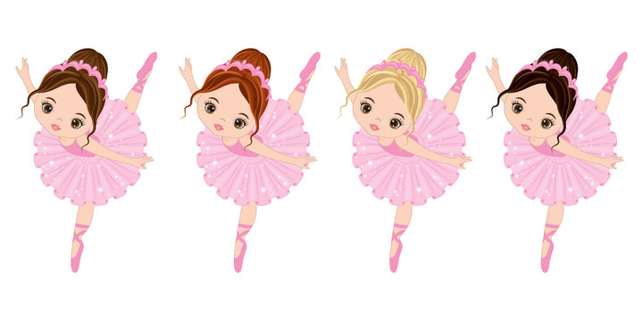 Vector Cute Little Ballerinas with Various Hair Colors